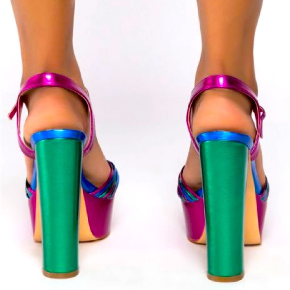 Azalea Wang Pink Green Blue Open Toe Chunky Platform Sandals - Picture 3 of 4